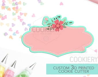 Floral Plaque Cookie Cutter - Wedding Floral Cookie Cutter Plaque - 3D Printed Cookie Cutter - TCK36151