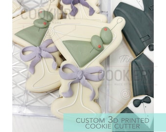 Martini Glass with Bow and Olives Cookie Cutter - Wedding Bridal Shower Cookie Cutter  - 3D Printed Cookie Cutter - TCK26157