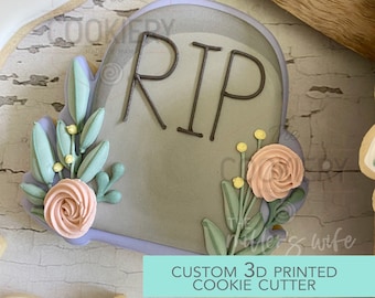 Floral Tombstone Cookie Cutter - Halloween - Cookie Cutter -  3D Printed Cookie Cutter - TCK88243