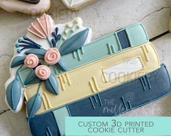 Floral Book Stack Cookie Cutter - Back to School Cookie Cutter  - 3D Printed Cookie Cutter - TCK88177