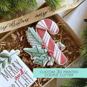 Zuckerstange mit Stechpalme Ausstecher - Weihnachten Ausstecher - Winter Ausstecher - 3D Gedruckter Ausstecher - TCK87131