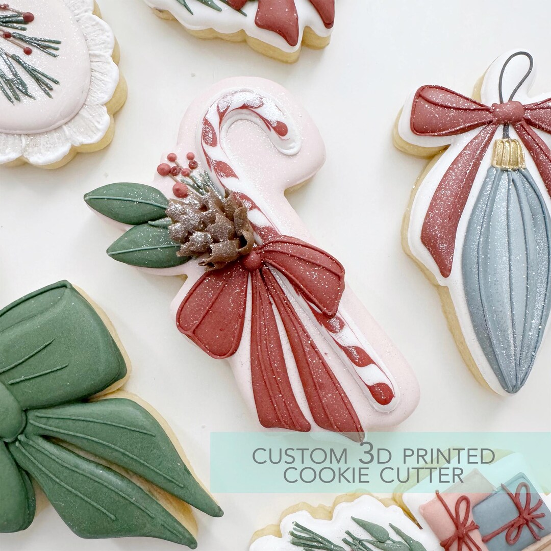 Candy Cane Cutter Candy Cane With Bow and Greenery Cookie Cutter - Winter Christmas ...