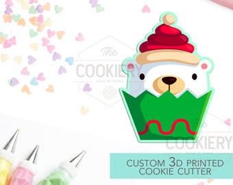 Christmas Polar Bear Cupcake Cookie Cutter - Christmas Bear Cookie Cutter - Winter Christmas Cutter -   3D Printed Cookie Cutter - TCK84155