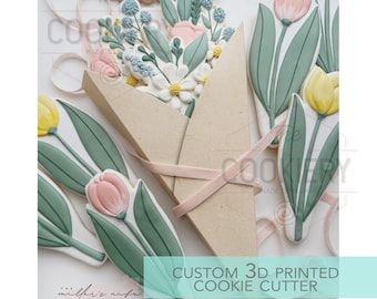 Long Stemmed WildFlower Bouquet Set - 4 PC Set  - Mother's Day Cookie Cutters -  3D Printed Cookie Cutter - TCK19196 - Set of 4