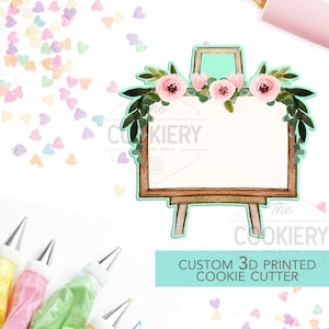 Floral Wooden Sign Cookie Cutter, Wooden Stand Cookie Cutter - Wooden Easel 3D Printed Cookie Cutter - TCK49100
