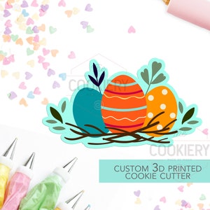 Easter Egg Cutter with Leaves Cutter, Happy Easter Egg Cookie Cutter, 3D Printed Cookie Cutter - TCK12152