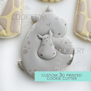 Hippo and Baby Cookie Cutter - Mother&#39;s Day Cookie Cutter - 3D Printed Cookie Cutter - TCK19125