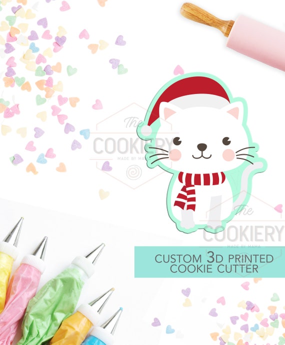 Cute Christmas Kitty Cookie Cutter - Santa Cat Cookie Cutter - Winter Cutter -   3D Printed Cookie Cutter - TCK84123