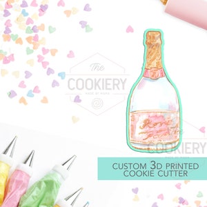 Chubby Champagne Bottle Cookie Cutter - Champagne Cookie Cutter  - Bottle with Ribbon -  3D Printed Cookie Cutter - TCK22138