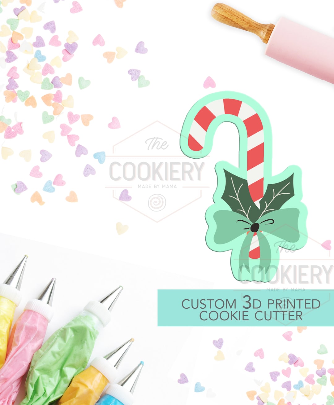 Candy Cane With Bow Cutter - Candy Cane Cookie Cutter - Winter ...