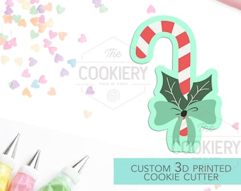Cortador de galletas con forma de bastón de caramelo y lazo - Cortador de galletas con forma de bastón de caramelo - Cortador de galletas navideño de invierno - Cortador de galletas impreso en 3D - TCK84151