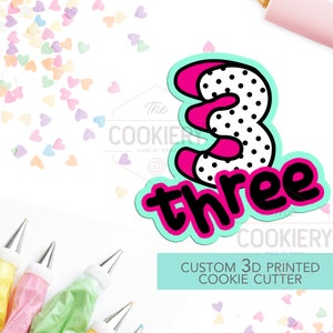 Number 3 with Lettering Cookie Cutter - Number three Cookie Cutter -  Hand lettered Number - TCK46123