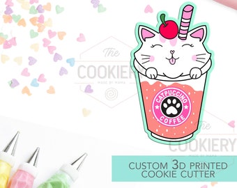 Cute Kitten Cookie Cutter -  Catpuccino Cookie Cutter - 3D Printed Cookie Cutter - TCK34145