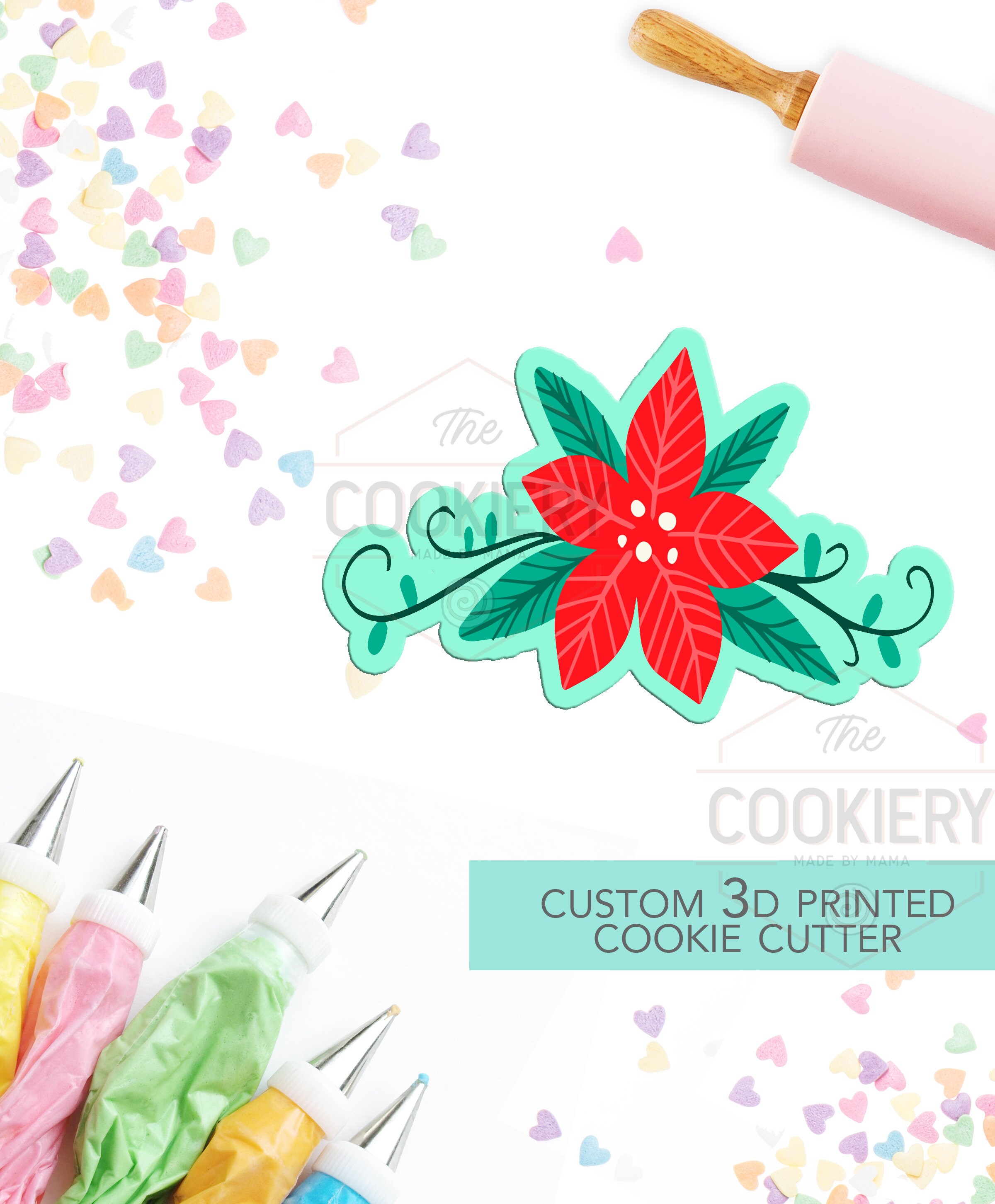 Poinsettia Cookie Cutter - Christmas Flower Cookie Cutter - Winter Christmas Cutter -   3D Printed Cookie Cutter - TCK84148