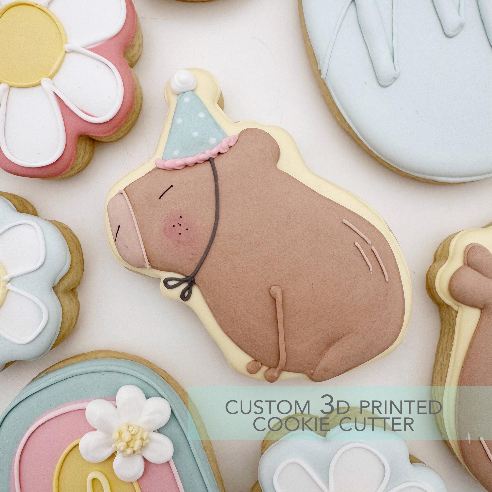 Sitting Capybara with Birthday Hat Cookie Cutter -  Birthday Party Capybara Cookie Cutter -   3D Printed Cookie Cutter - TCK68131