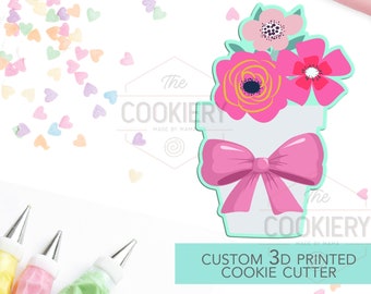 Cortador de galletas con forma de flores en maceta y lazo - Cortador de galletas de rosa para el Día de San Valentín - Cortador de galletas impreso en 3D - TCK44144