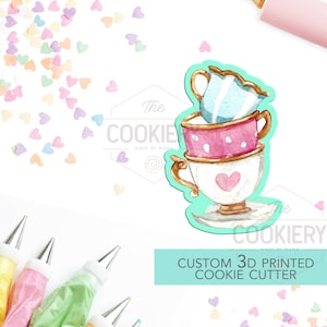 Stacked Teacups Cookie Cutter - Alice in Wonderland Cookie Cutter - Tea Time Cookie - 3D Printed Cookie Cutter - TCK18137