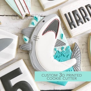Shark Plaque Cookie Cutter -  Shark Week Cookie Cutter - Cute Shark Cookie Cutter -  3D Printed Cookie Cutter - TCK34173