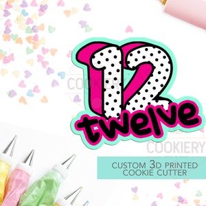 Number 12 with Lettering Cookie Cutter - Number Twelve Cookie Cutter -  Hand lettered Number - TCK46132