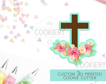 Taufe Kreuz mit Blumen Cookie Cutter, Taufe Kreuz Cutter, Kreuz Cookie Cutter- Erstkommunion - 3D Gedruckt Cutter - TCK54109