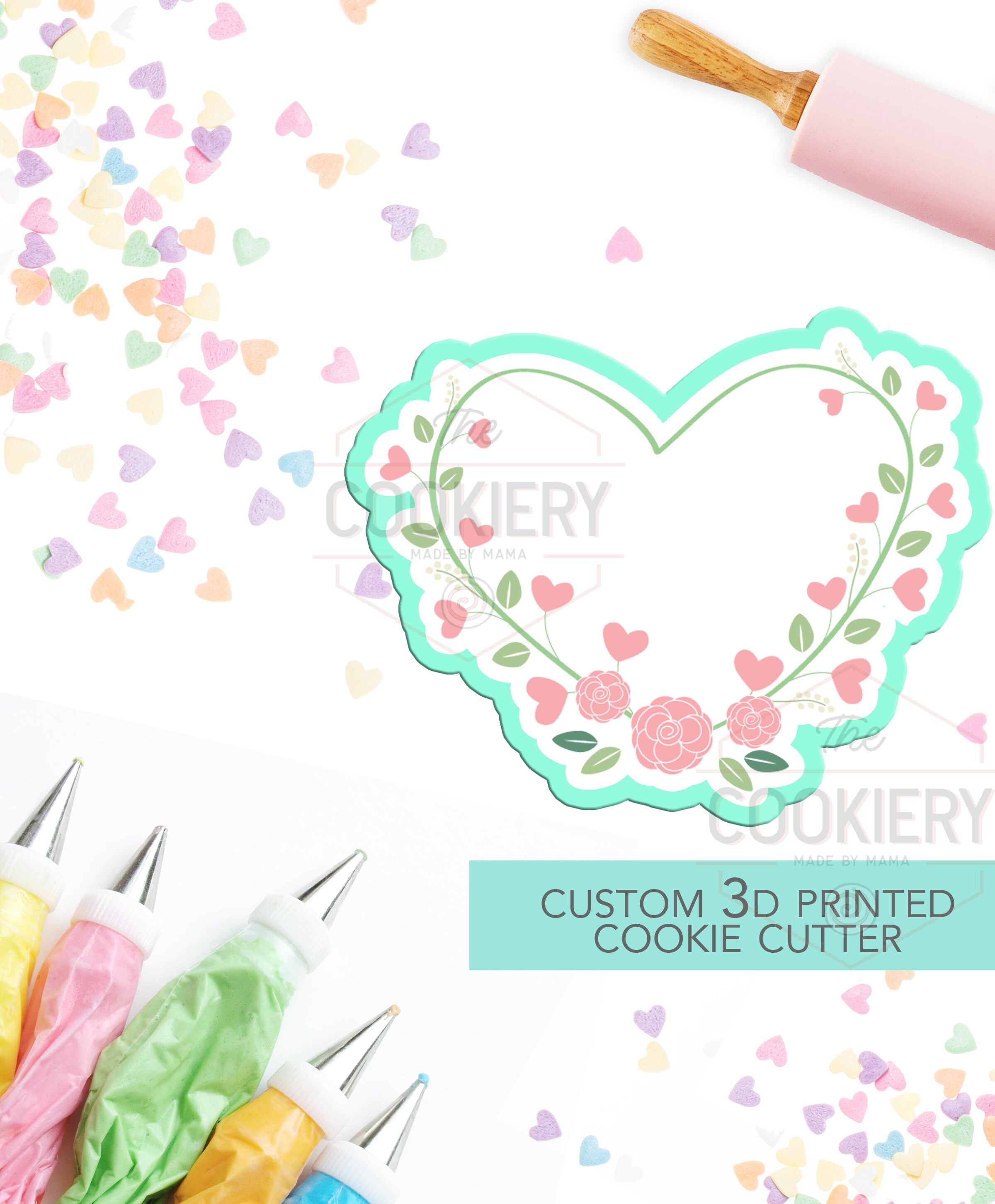 Floral Heart Plaque Cookie Plaque Cutter - Vintage Floral Frame Cutter - 3D Printed Cookie Cutter - TCK36125