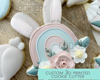 Floral Rainbow with Bunny Ears Cookie Cutter -  Cute Bunny Cookie Cutter -   3D Printed Cookie Cutter - TCK13169