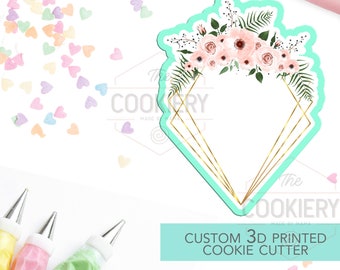 Emporte-pièce en forme de diamant géométrique floral - vintage Floral Hexagon Frame Cookie Cutter - 3D Printed Cookie Cutter - TCK36126