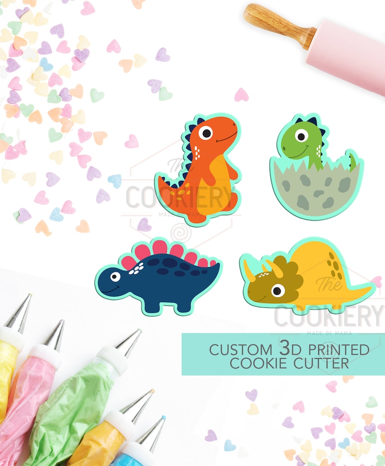 Mini Dinosaur Cookie Cutter Set - Mini Cookie Cutters - 3D Printed Cookie Cutter - TCK21108 - Set of 4 image 1