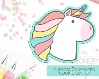 Cortador de galletas con forma de cabeza de unicornio - Lindo cortador de unicornio - Cortador de galletas impreso en 3D - TCK18110