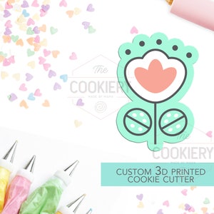 Hand Drawn Flower Cookie Cutter - Flower and Leaves Cookie Cutter - 3D Printed Cookie Cutter - TCK48133
