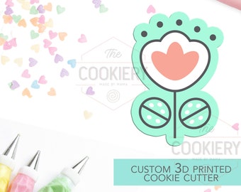 Hand Drawn Flower Cookie Cutter - Flower and Leaves Cookie Cutter - 3D Printed Cookie Cutter - TCK48133