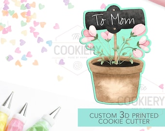 Potted Flowers with Sign Cookie Cutter, Spring flowers Cookie Cutter - 3D Printed Cookie Cutter - TCK13126