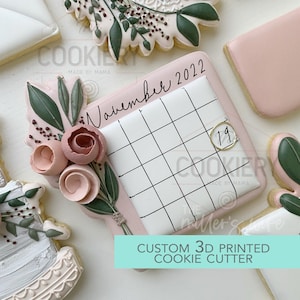 Floral Square Save the Date Plaque Cookie Cutter- Wedding Plaque Cookie Cutter - 3D Printed Cookie Cutter - TCK89101