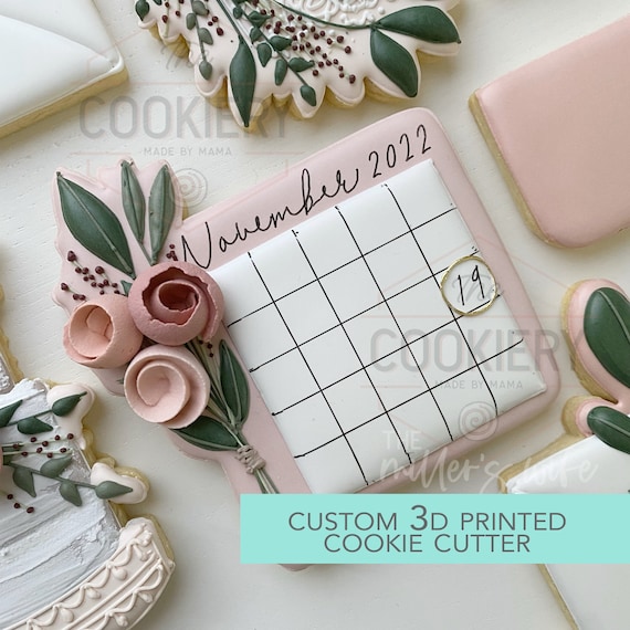 Floral Square Save the Date Plaque Cookie Cutter- Wedding Plaque Cookie Cutter - 3D Printed Cookie Cutter - TCK89101