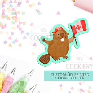 Canada Day Beaver Cookie Cutter - Cute Beaver with Flag Cutter  - 3D Printed Cookie Cutter - TCK74109
