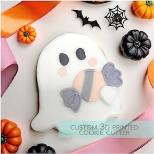 Ghost with Candy Cookie Cutter -  Halloween  Cookie Cutter -  3D Printed Cookie Cutter - TCK63213
