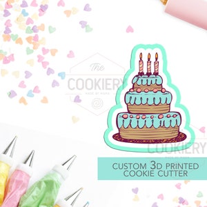 Cake with Candles Cookie Cutter - Birthday Cake Cookie Cutter - Tiered Cake Cookie - 3D Printed Cookie Cutter - TCK68102