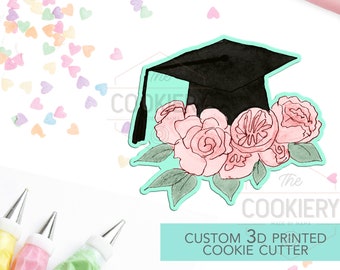 Floral Graduation Cap Cookie Cutter - Graduation Cap Cutter  - 3D Printed Cookie Cutter - TCK52122