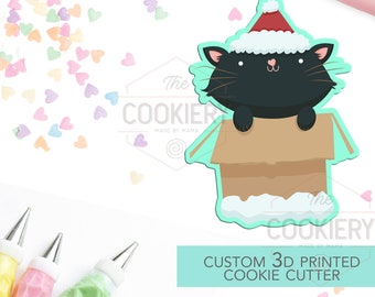 Santa Cat in a Box Cookie Cutter - Christmas Cat Cookie Cutter - Winter Christmas Cutter -   3D Printed Cookie Cutter - TCK84178