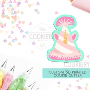 Unicorn Birthday Hat Cookie Cutter - Cute Unicorn Cutter  - 3D Printed Cookie Cutter - TCK18149