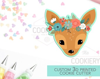 Fawn with Flowers Cookie Cutter -  Cute Baby Deer  Cookie Cutter - 3D Printed Cookie Cutter - TCK34141