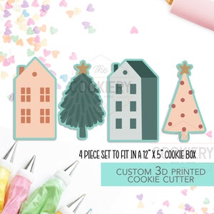 Christmas Village 4 piece Cookie cutter Set - Christmas Cookie Cutter   - 3D Printed Cookie Cutter - TCK87241