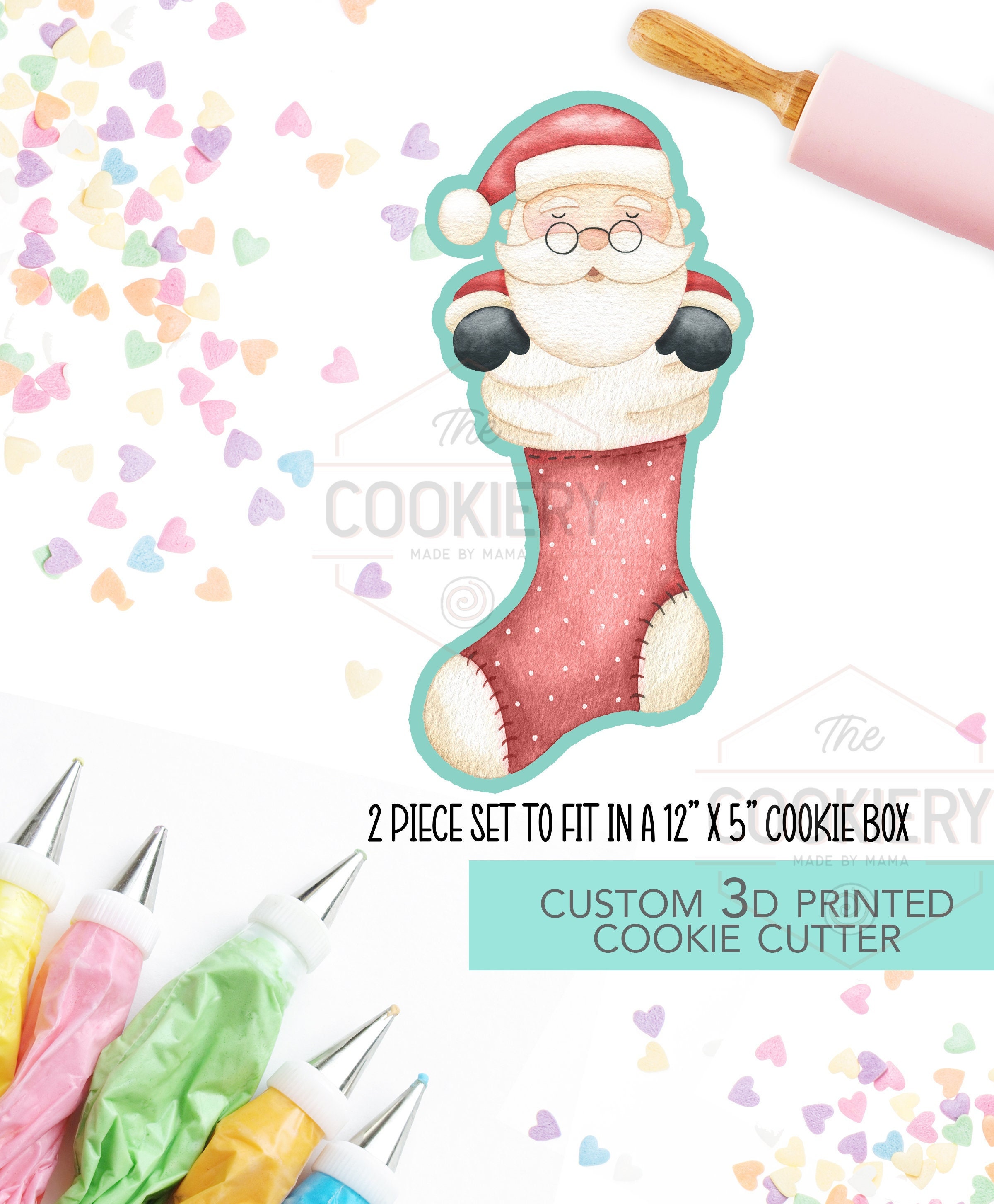 Santa and Stocking 2Piece Cookie cutter Set - Christmas Cookie Cutter   - 3D Printed Cookie Cutter - TCK87239