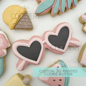 Cortador de biscoitos de óculos de sol coração - Cortador de biscoitos de praia de verão - Cortador de biscoitos impresso em 3D - TCK29142