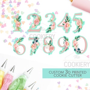 Full Floral Number Set Cookie Cutters - 3D Printed Cookie Cutters - Number 6 Cookie Cutter -  TCK46100 - 0 to 1 - 10 PC set