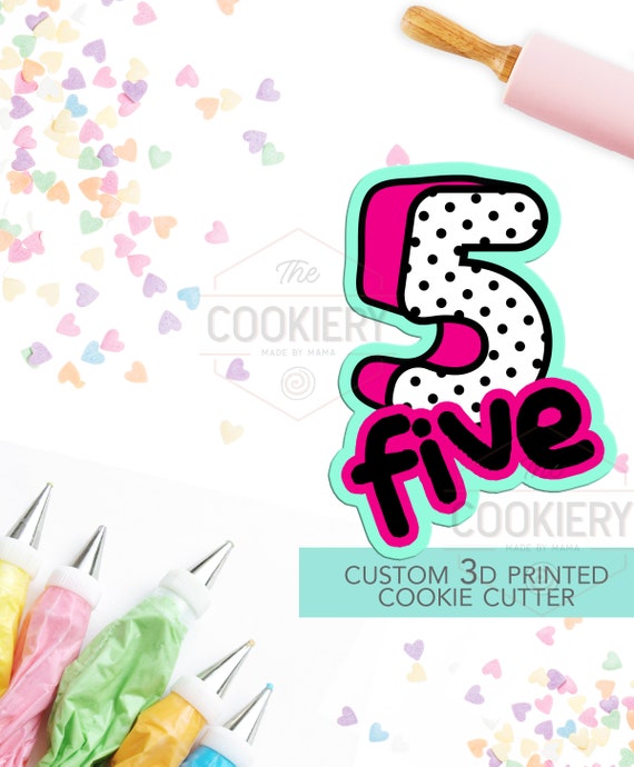 Number 5 With Lettering Cookie Cutter Number Five Cookie | Etsy