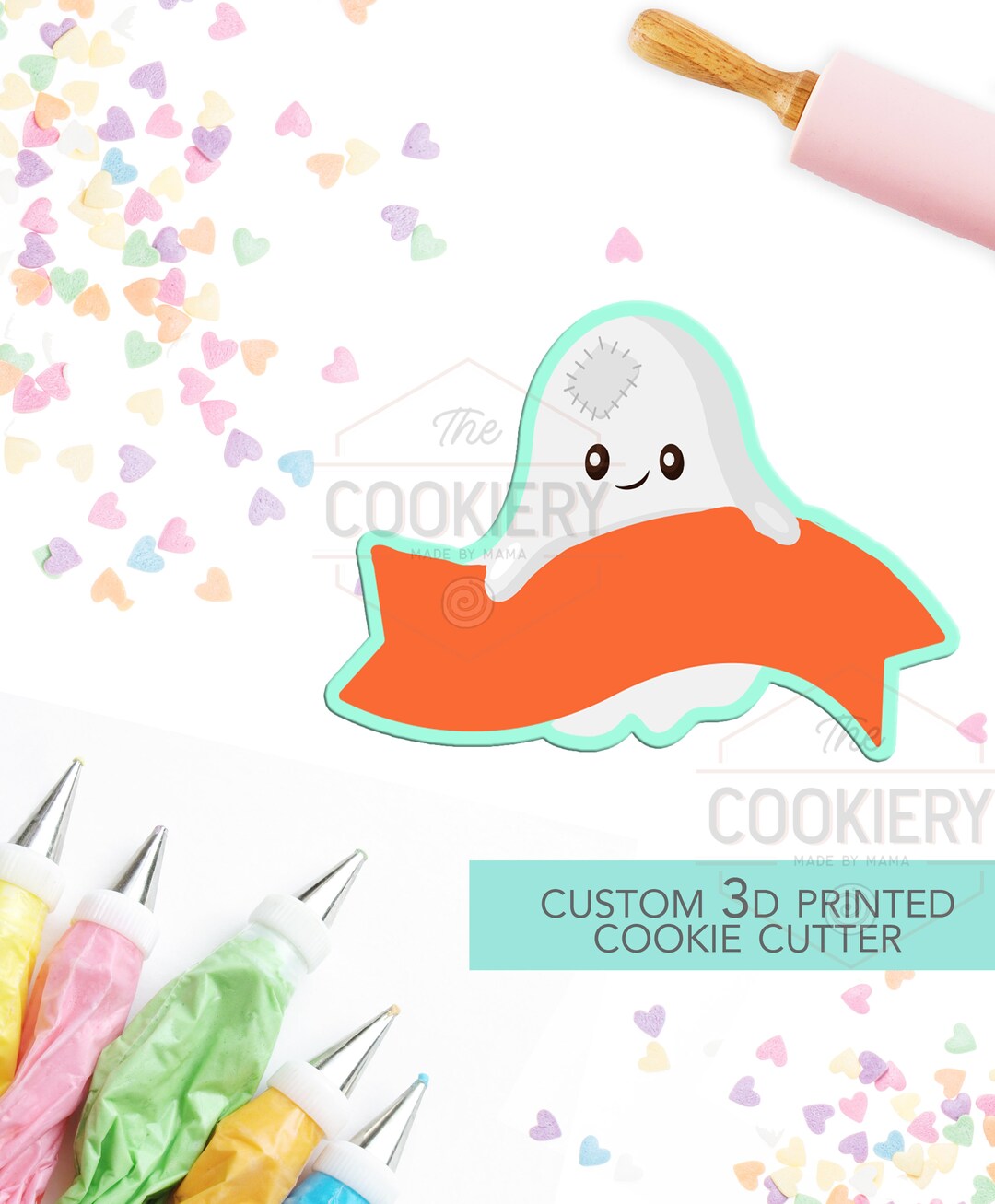 Ghost With Banner Cookie Cutter - Halloween Ghost Name Plaque Cutter ...