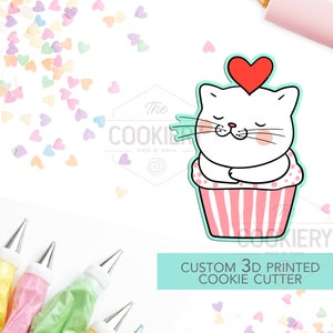 Valentine&#39;s Cat Cookie Cutter - Animal Valentine&#39;s Day Cookie Cutter - 3D Printed Cookie Cutter - TCK44117