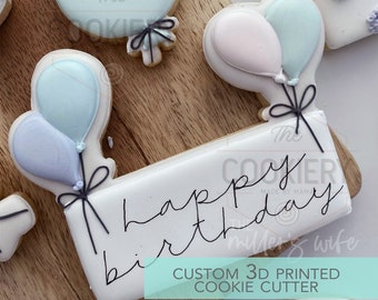 Cortador de Biscoitos em Formato de Placa de Balão de Aniversário - Cortador de Biscoitos para Festa de Aniversário - Cortador de Biscoitos Impresso em 3D - TCK89151