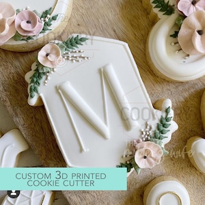 Tall Hexagon with Leaves Cookie Cutter - Wedding Floral Cookie Cutter Plaque - 3D Printed Cookie Cutter - TCK39103